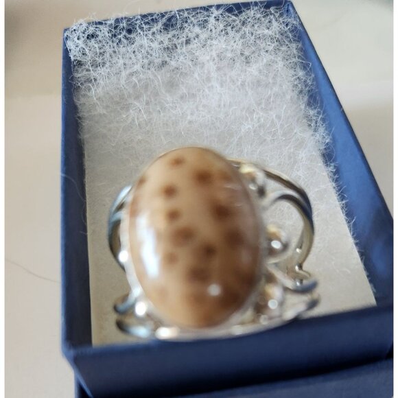 Ring Petrified Palmwood  Silver   Size 13 1/2  10 gr Stone 20 x 15 mm  Jerry Fra - Picture 2 of 14
